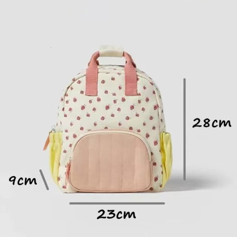 New best-selling pure cotton canvas dopamine strawberry printed color block designer children's backpack