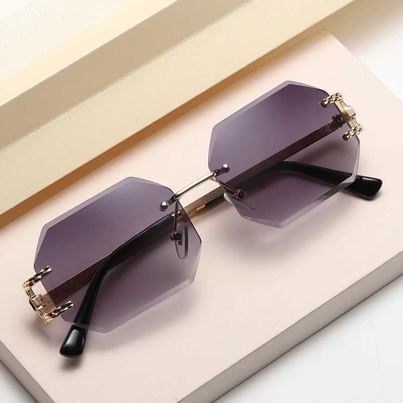 Retro Sunglasses Women Brand Designer Rimless Polygon Sun Glasses Fashion Shades Square Cutting Lens Ladies Frameless EyeglassesT251024