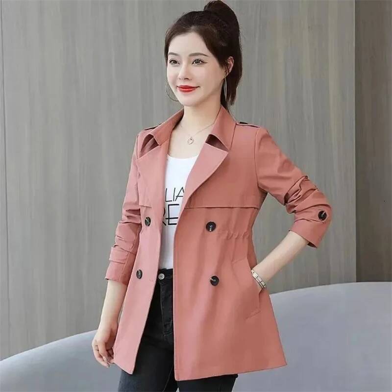 New Trench Coats Spring Autumn Jackets Lined Casual Coat Suit Collar Women Korean Fashion Women's Jacket 2025 Slim Pink dongdumaoyi