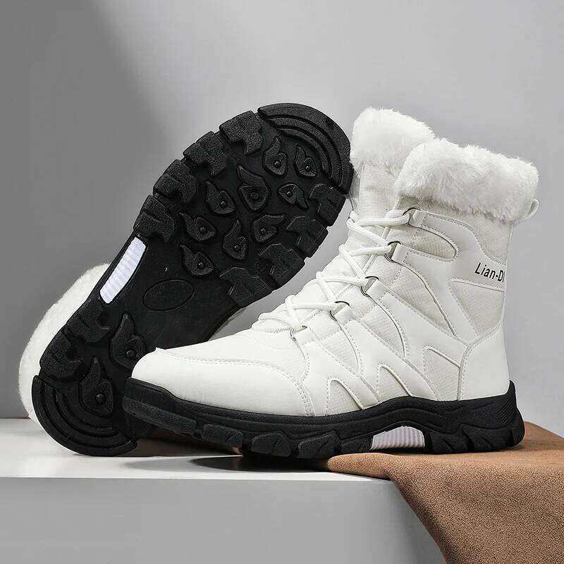 New Mens Winter Warm Plush Mid-Calf Outdoor Anti-Slippery Waterproof Snow Boots Fashion Cotton Shoes For Men