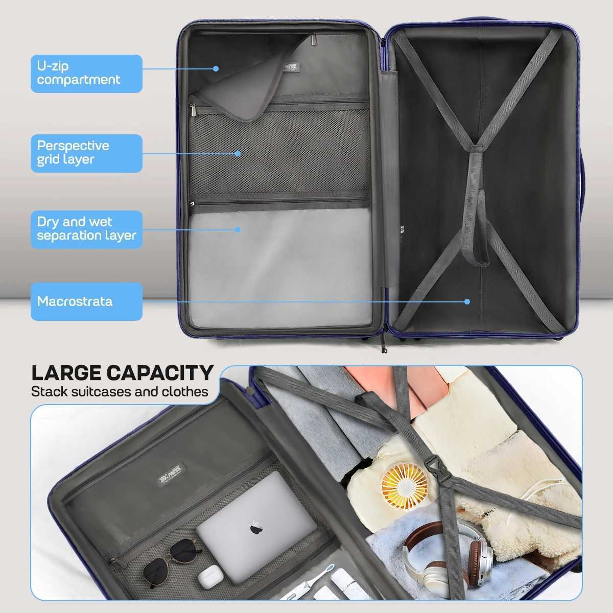 202630 TSA Lock Luggege PP Suitcase Large Capacity Stylish Hardshell Expandable Luggege with Spinner Wheels for Long TripW251024