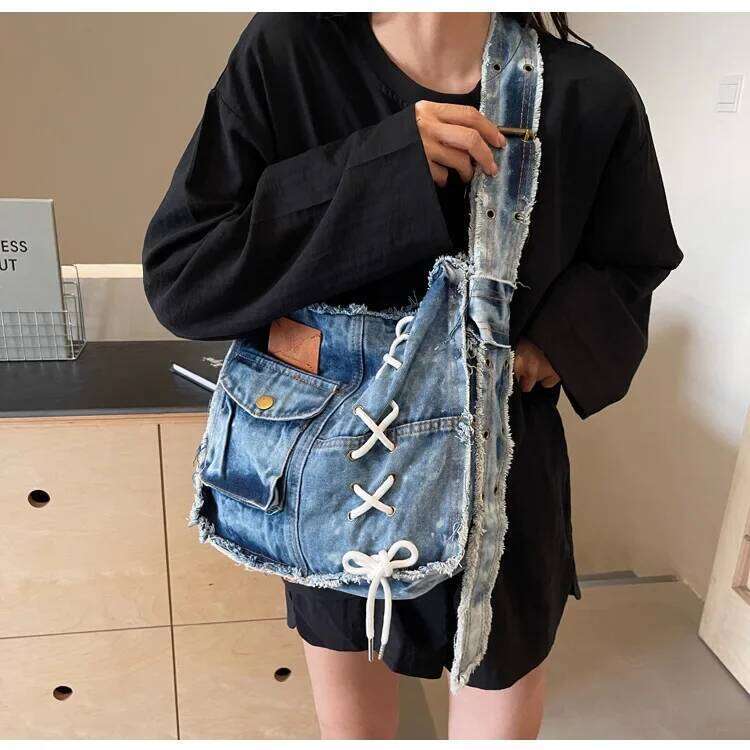 Washed Denim Shoulder Bag For Women Handbags Large Capacity Female Messenger Bags Soft Jeans Casual Big Totes Shopping Bag
