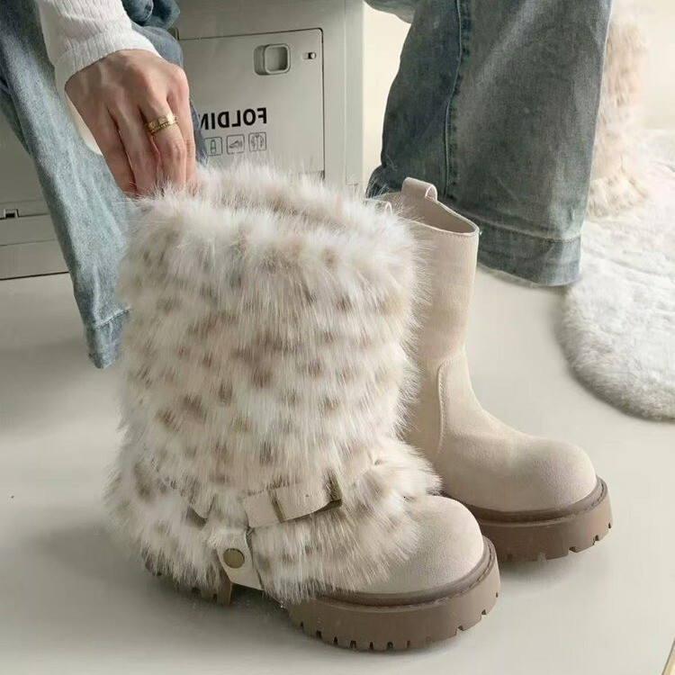 Designer boots with thick fur soles women's autumn and winter new luxury boots wool lining thickened warm cotton shoes short boots