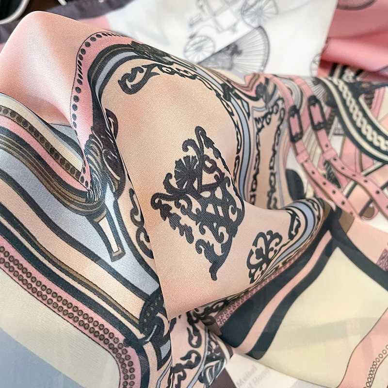 Luxury Design Carriage Print Silk Square Scarf for Wen Fashion Skinny Neck Tie Soft Satin Hijab Fem Neckerchief Hair Scarf Y251024