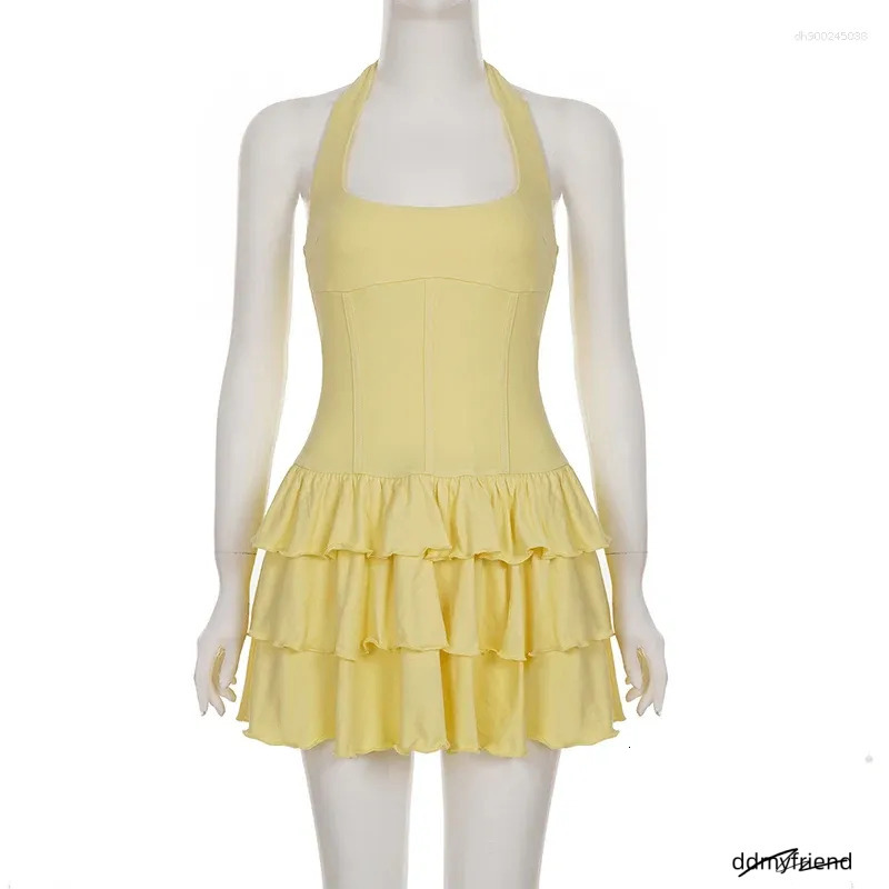 Tornova Halter Mini Dress - Women's Casual Summer Dress, High Waist Ruffled Design Ddmyfriend
