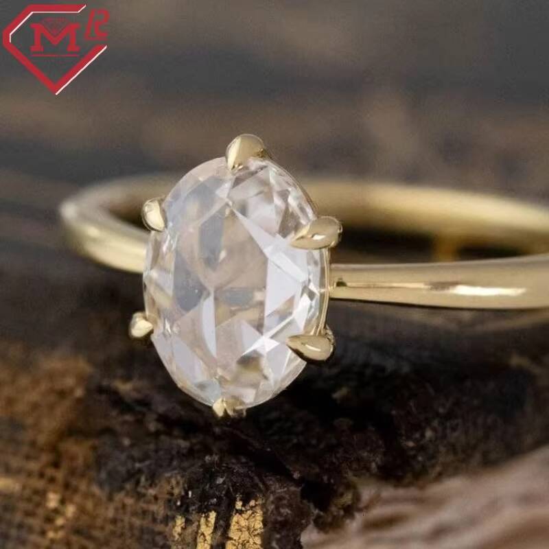 Hot Sale Silver Moissanite Ring Engagement 14k Gold Fine Jewelry 15CT Oval Rose Cut DVVS Moissanite Ring
