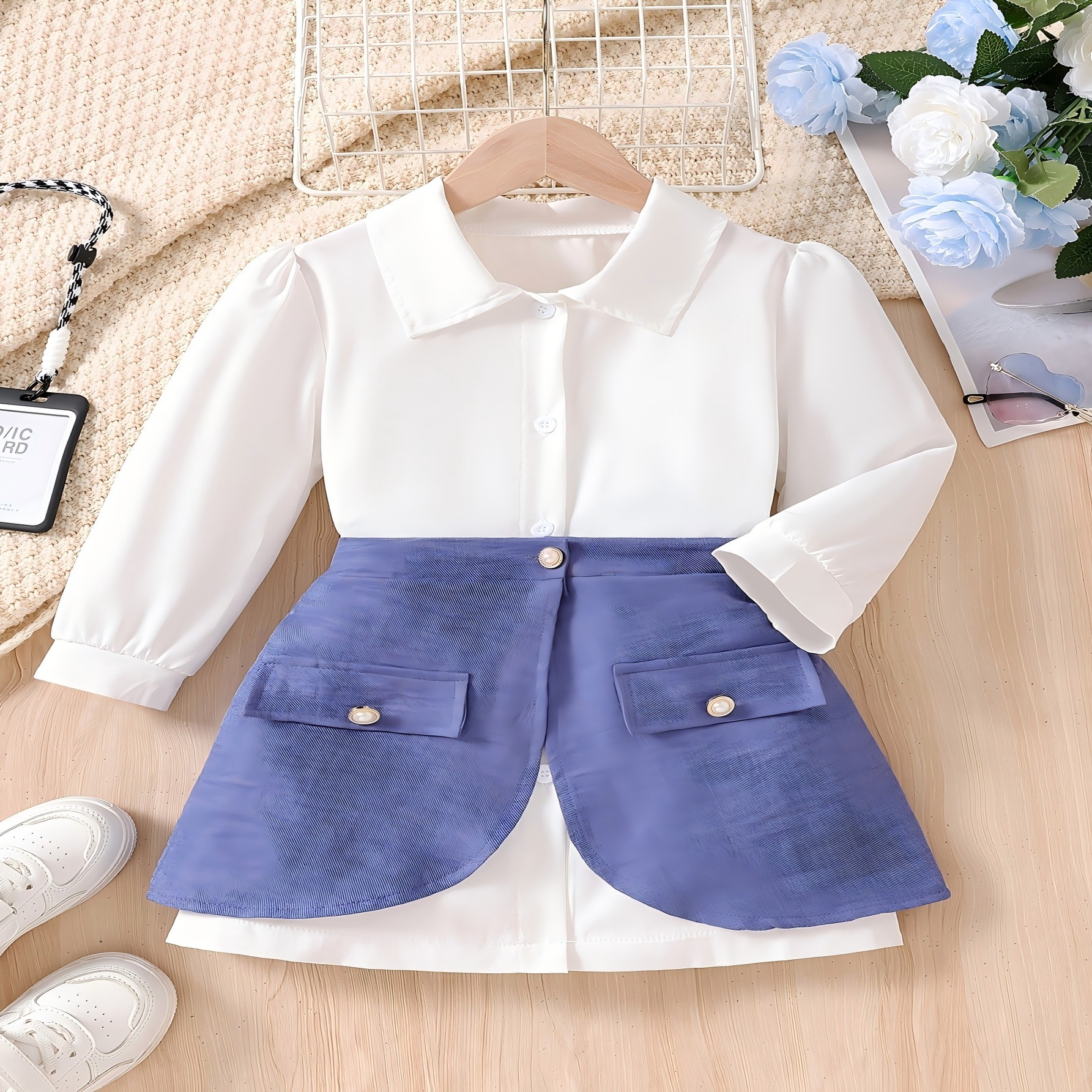 Women's Fashion Designer Collar Long Sleeve Shirt Dress Set Spring and Autumn Style Casual Outdoor