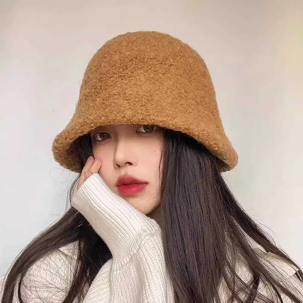 Women Autumn Winter Fleece Fisherman Hat Solid Color Warm Thickened Plush Bucket Hat Mongolian Hats Outdoor Coldproof Beanie CapL251024