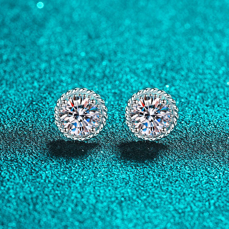 DHCollections-- Sterling Sier for Women Round Ball Moissanite Earrings Plated with PT950 Gold Jewelry