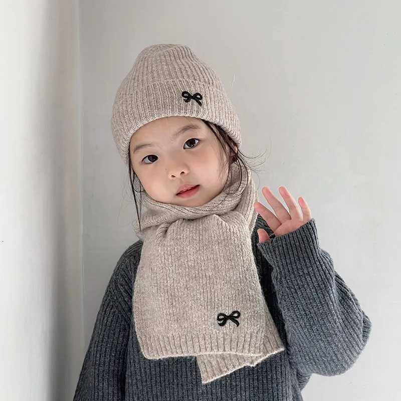 Embroidery Bow Children Beanies Fashion Girl Knitted Hat Solid Color Woolen Crochet Bonnet Winter Warm Baby Pullover Cap 26YearL251024