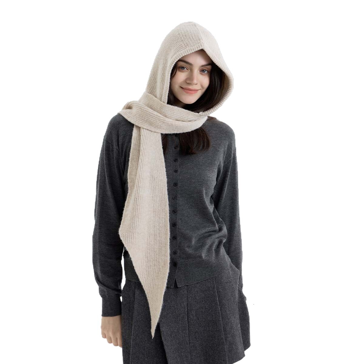 New Pullover One-piece Warm Knitted Wool Neck Warmer Autumn Winter Hooded Scarf for Women Outerwear