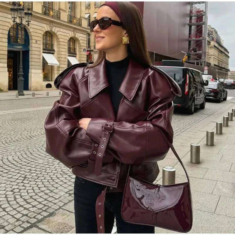 MUJER Faux Leather Bomber Jackets For Fashion Cropped Woman Streetwear Outerwears Long Sleeve Jacket Women Coats