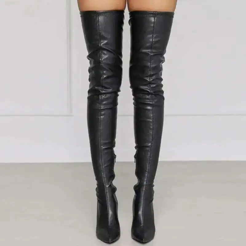 Apricot High Heels Knee Boots Sexy Stiletto Soft Pu Womens Over The Knee With Side Zip Big Sale 251023