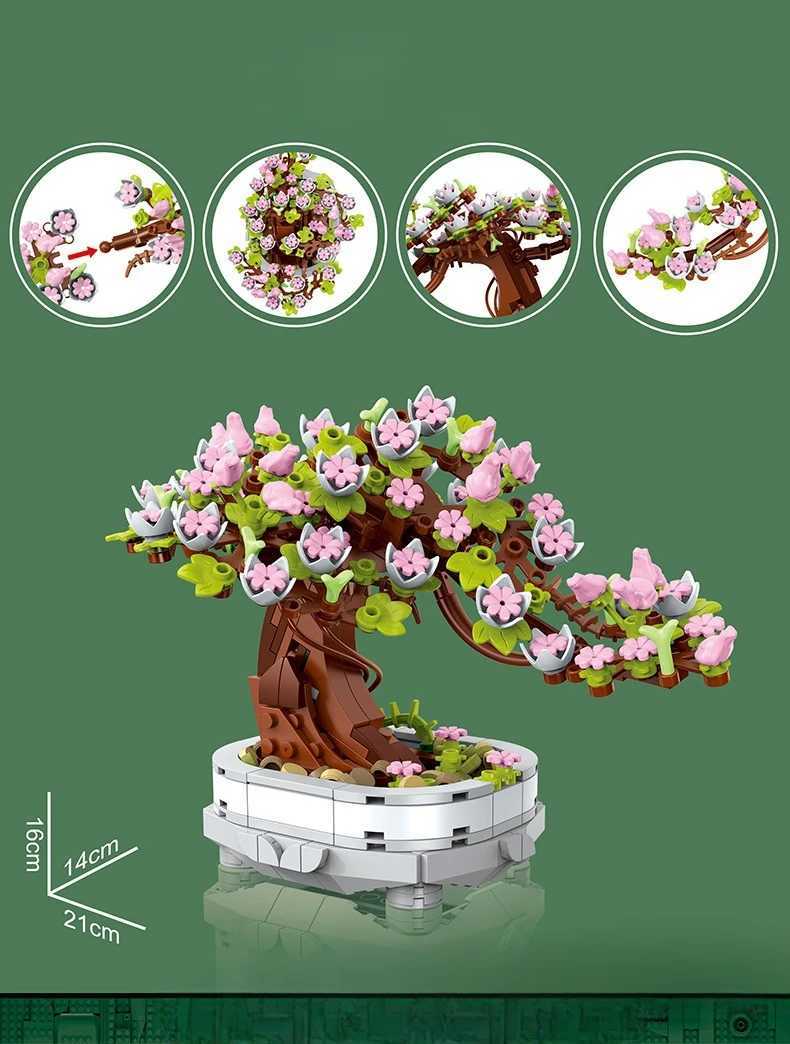 462PCS Bonsai Building Block Flower Creative Plant Cherry Blossom Tree Potted Bouquet DIY Home Decoration Gifts Toys C251023