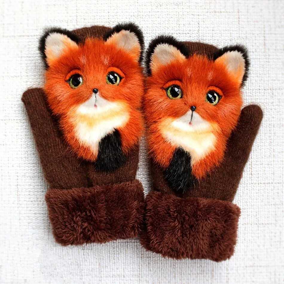 1pair Thick Warm Kids Gloves Winter Finger Mittens Cute Cartoon Girls Hairy Children Christmas Gifts Y251024