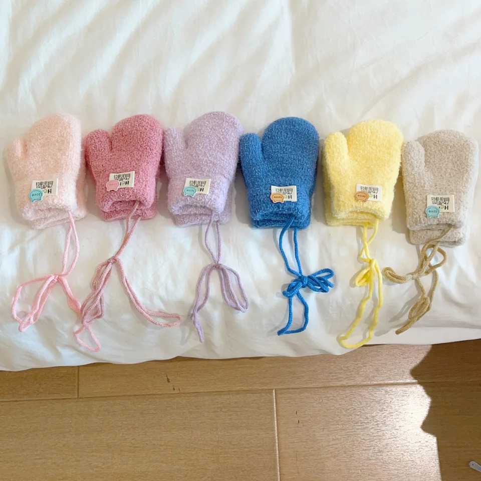 Baby Toddler Gloves For Girls Boys Winter Thick Warm Hanging Neck Mittens Infant Plush Gloves Outdoors Kid Boy Girl Hand Warmer Y251024