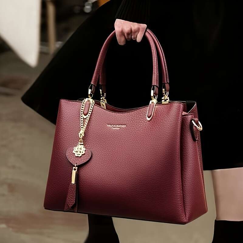 Elegant Handbag Bury Elegant Women's Handbag - Golden-Tone Hardware, Detachable Chain Zipper Closure, Retro Style, Adjustable Shoulder Strap, Per