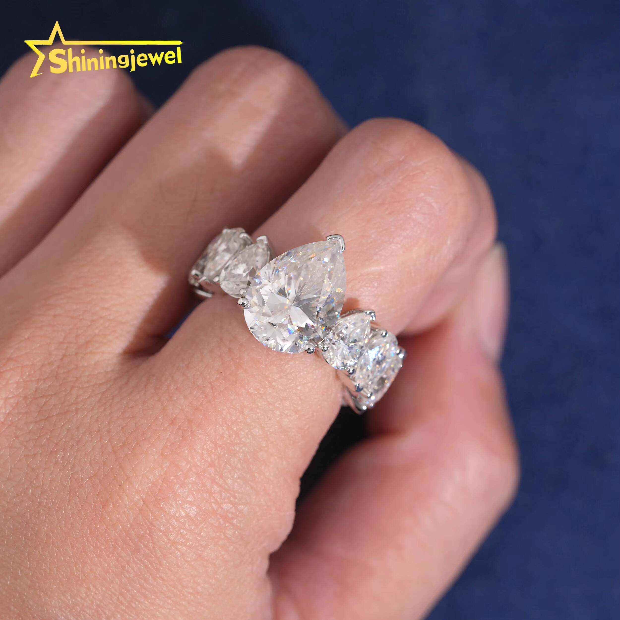 10K Solid Gold Women Big Size 6CT Pear Cut Moissanite Ring Custom Fashion Jewelry Rings for Engagement Wedding