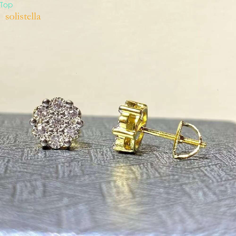 Hip hop men's chilled 14k gold-plated flower spiral back clustered pyroxene earrings