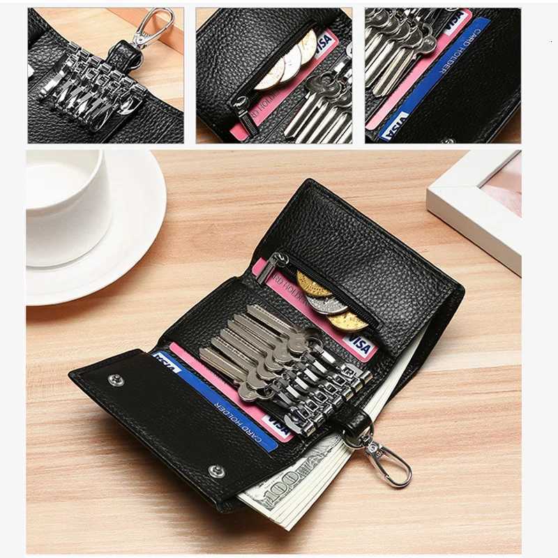 Unisex Genuine Leather Key Holder Wallet CarHouse Key Organizer with Card Slots Compact Keychain Bag Gift Ready Z251023