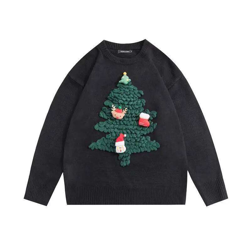 Women Clothing Fashion All-Match Christmas Tree Knit Sweaters Autumn Casual Loose O-Neck Long Sleeve Pullovers Elegant Chic Tops