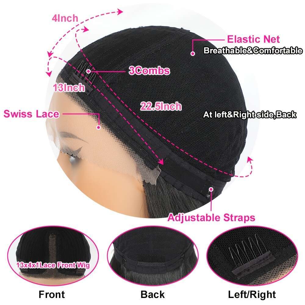 32" Long Black Lace Front Women - Pre-Plucked Hairline, Glueless Straight Synthetic Heat Resistant for Daily & Party Cosplay Use, Wig Accessories