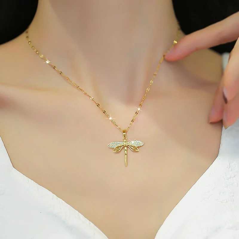 316L Stainl Steel Personality Dragonfly Pendant Necklace For Women Fashion Girls Clavicle Chain Party Jewelry GiftsXJ251024
