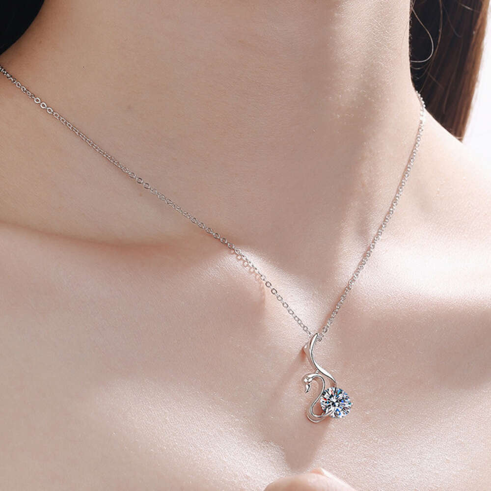 DHCollections-- S Pure Sier for Women 2 Moissanite Swan Necklace Simulated Dia Pendant Collarbone Chain