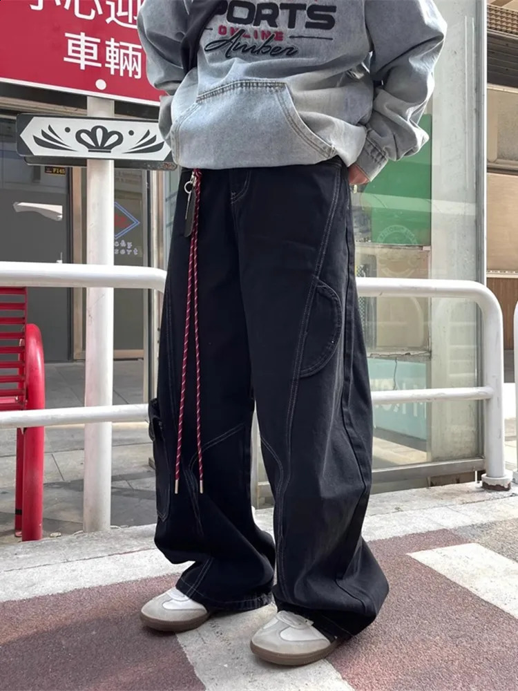 2025 Cyber Y2K Fashion Red Patchwork Baggy Cargo Jeans Pants For Men Clothes Wide Leg Women Denim Trousers Ropa Hombre 251018