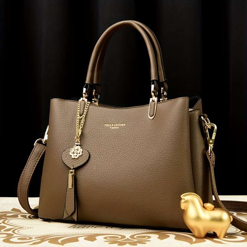 Elegant Handbag Bury Elegant Women's Handbag - Golden-Tone Hardware, Detachable Chain Zipper Closure, Retro Style, Adjustable Shoulder Strap, Per