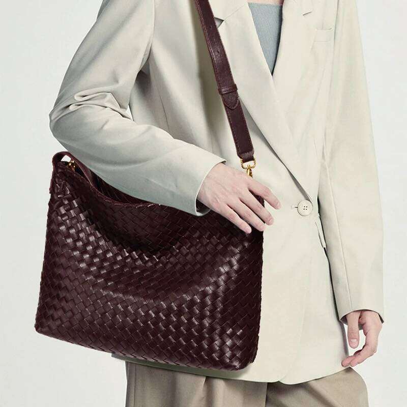 Woven For Women Shoulder Vegan Leather Tote Bag Summer Beach Retro Purse And Handbag With Adjustable Strap