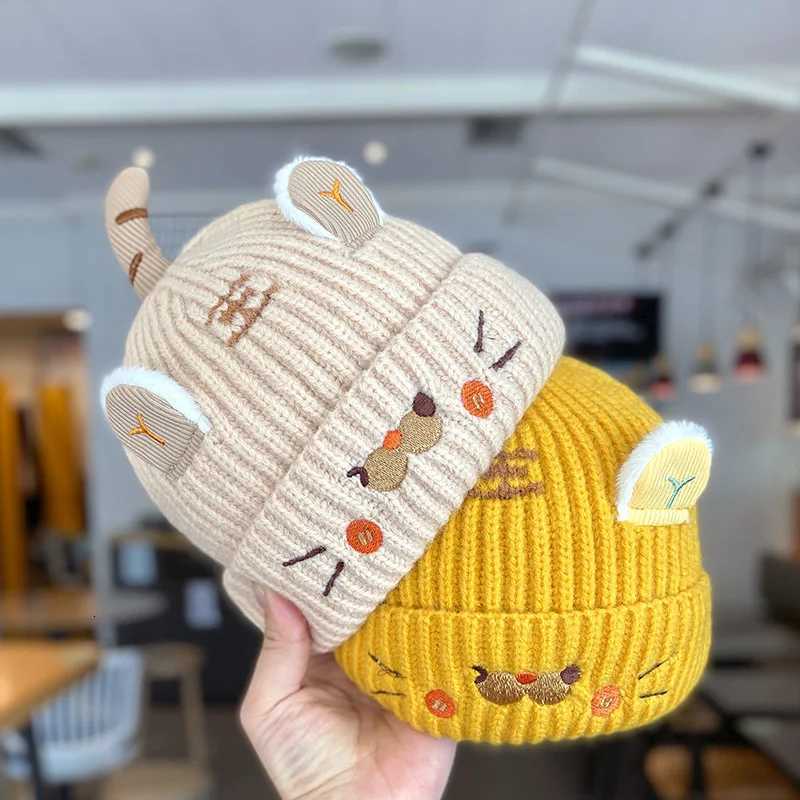 Baby Knitted Hat Cartoon Tiger Super Cute Sweet Kids Crochet Beanie 012Month Boys Girls Winter Warm Woolen Toddler Pullover CapL251024