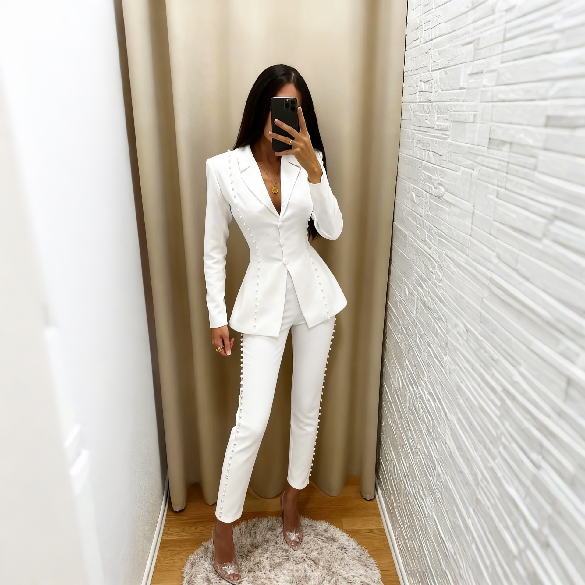 Customized Pearls Beads Women Pants Suits Slim Fit Ladies Prom Birthday Party Formal Wear Outfit Straight Trousers 2 Pieces