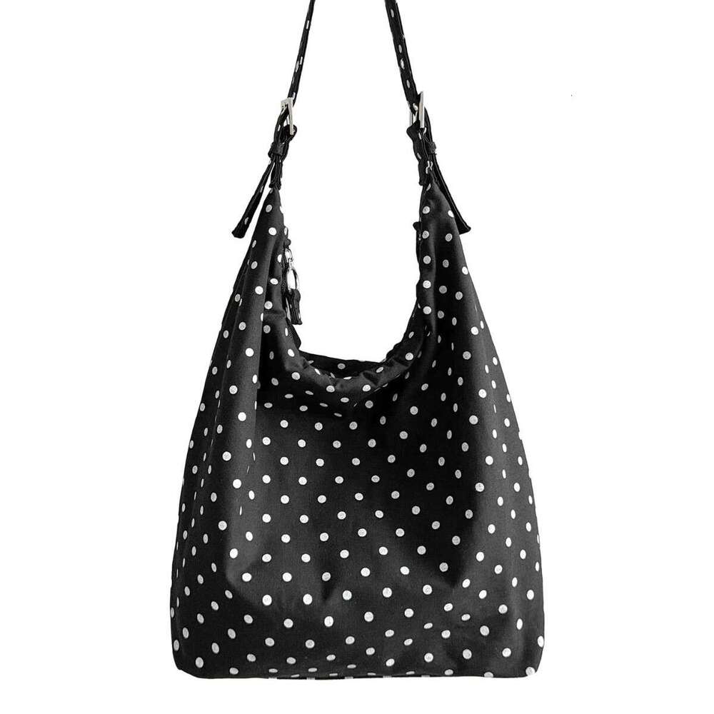 New Casual Polka Dot Women, Cotton Trendy Large Capacity Tote Bag, Lazy Style Commuter Shoulder Bag For Women B5