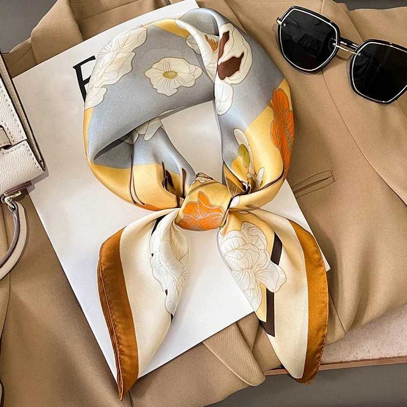 Flower Fashion Decoration neckerchief SpringSummer Square Scarf for Women Soft Satin Printed Travel Headband C251024