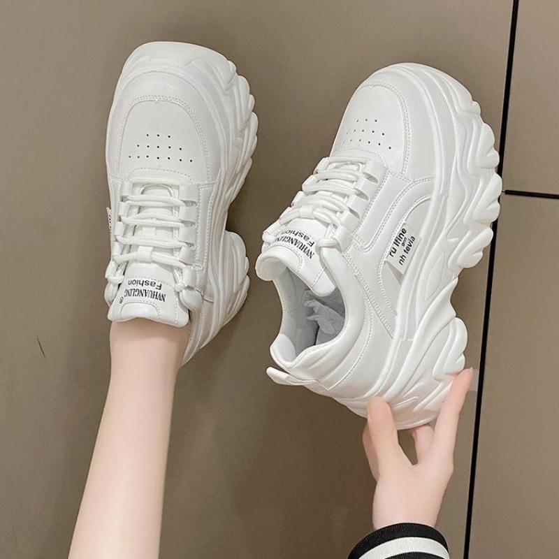 Rimocy White Black Chunky Sneakers Women Spring Autumn Thick Bottom Dad Shoes Woman Fashion PU Leather Platform Sneakers with Durable PU Leather