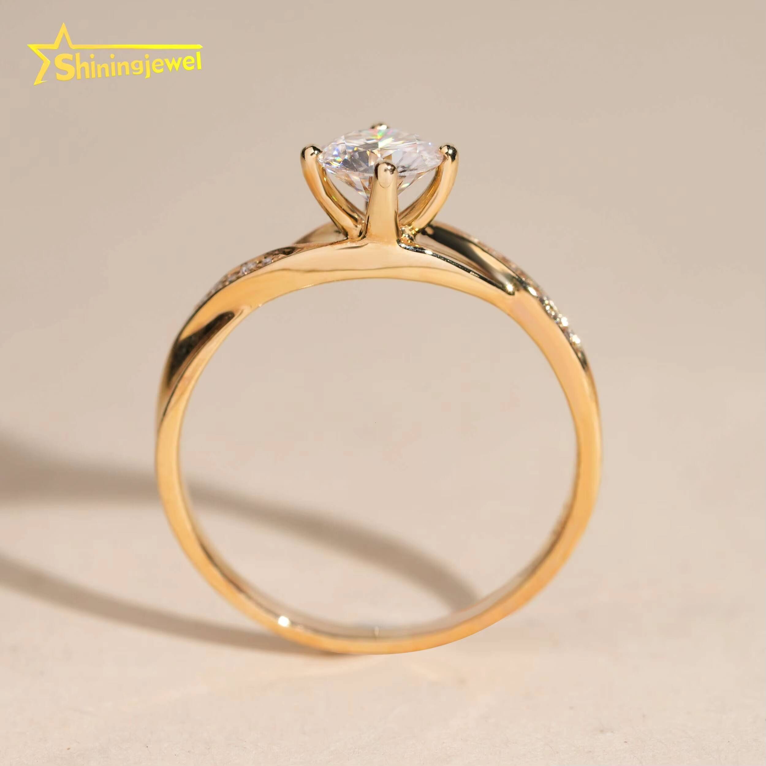 Elegant Solid 14K Gold Ring for Women Round Cut Moissanite Diamond Engagement Wedding Rings Fashion Moissanite Ring