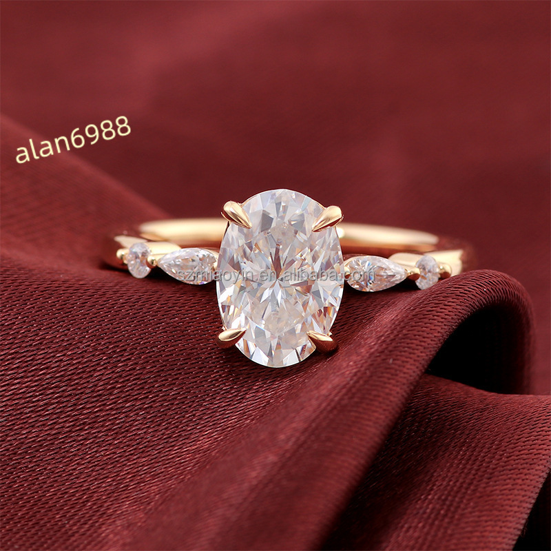 Wholesale Price Jewelry 10k14k18k Solid Real Gold 1ct2ct3ct D VVS Oval Moissanite Diamond Engagement Ring for Women