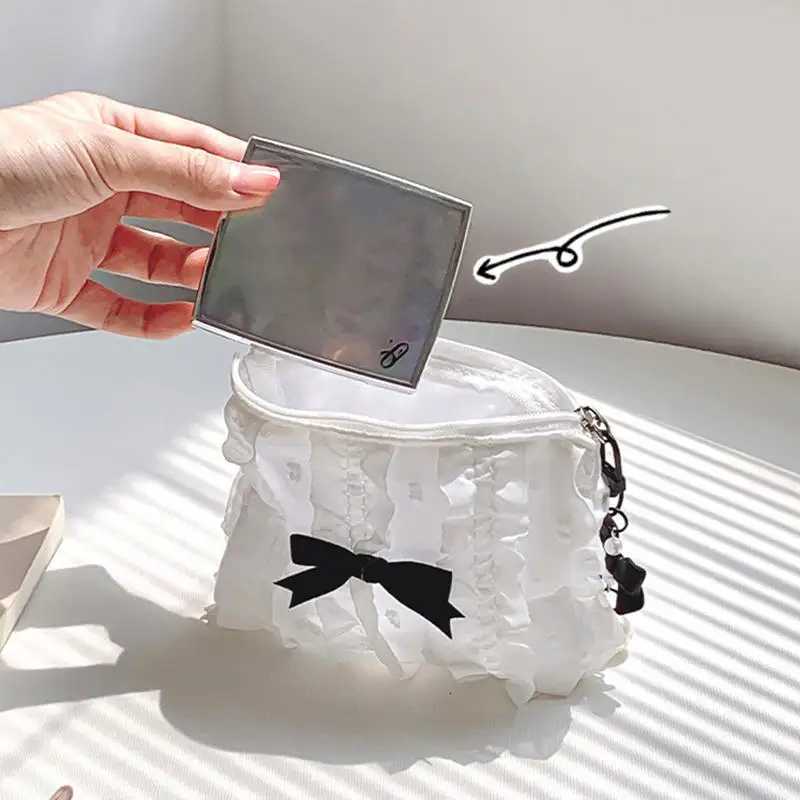 Girls Cosmetic Bag Storage Pouch Cute Bow Solid Color Soft Coin Purse Lipstick Headphone Bag Large Capacity Lace Clutch BagT251024