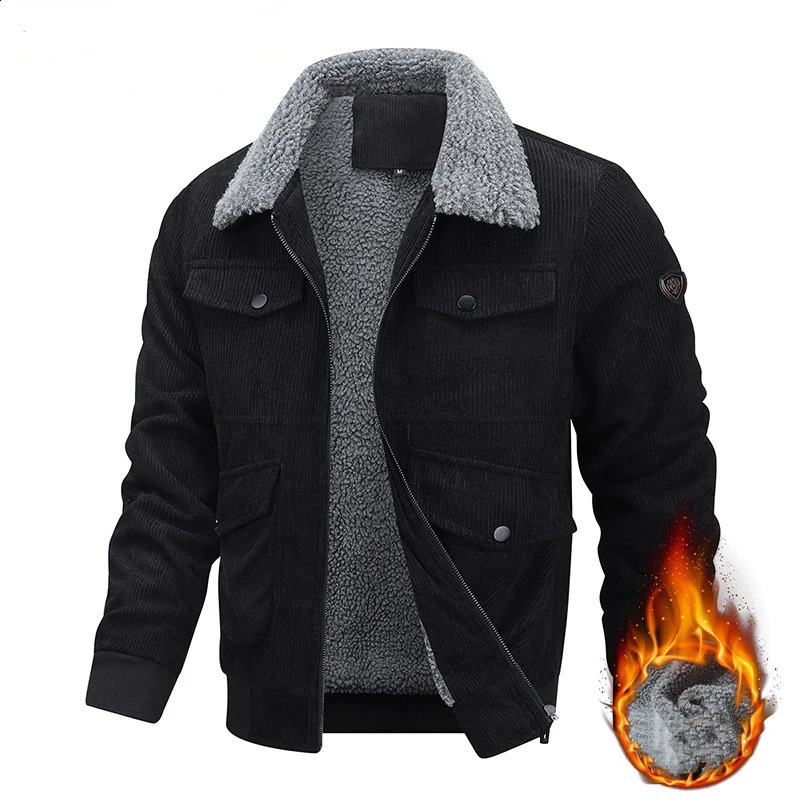 Winter Men Fleece Casual Corduroy Jacket Coat Man Thick Vintage Lapel Jacket Parka Man Cargo Classic Sherpa Jacket Plus Size 8XL 251023