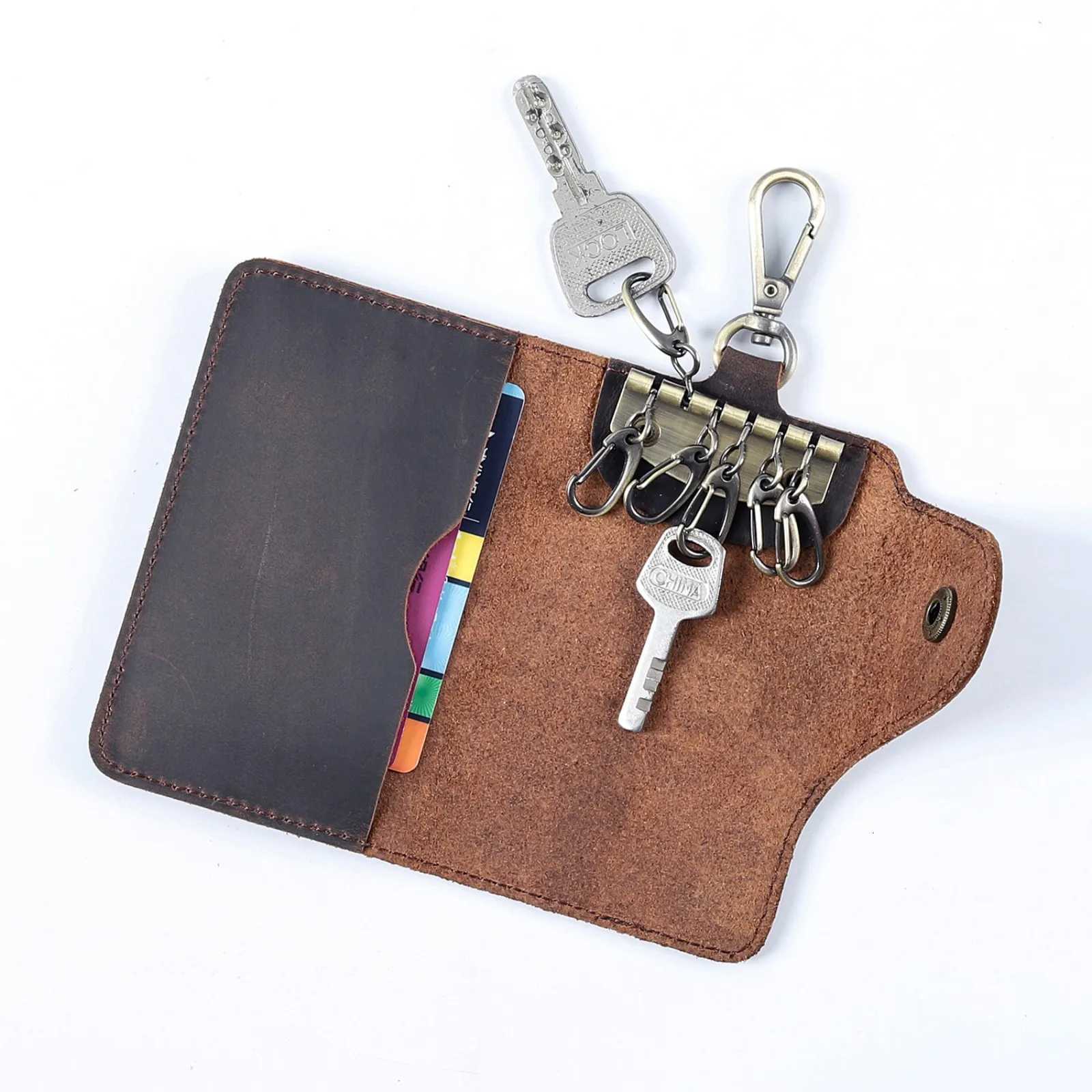 Genuine Leather Key Holder Case Multifunctional Keys Organizer Pouch Card Bag Pocket Wallet Leather Mens Car Key Chain Holder Z251023