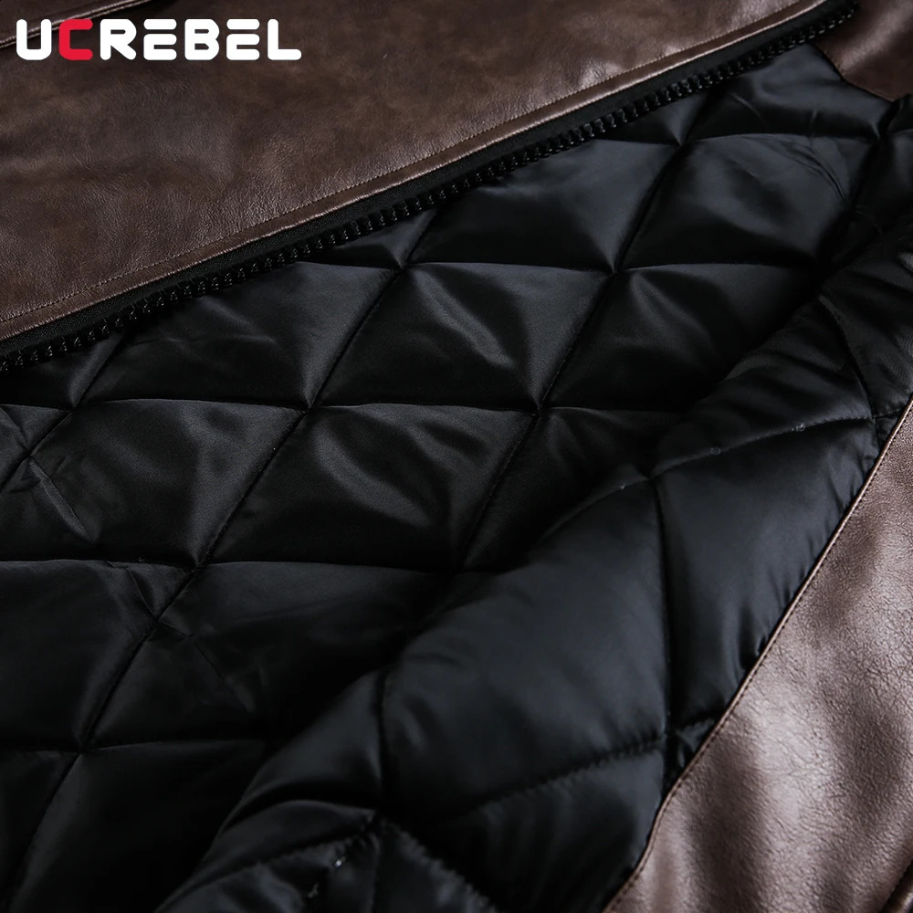 Sherpa Spliced PU Leather Quilted Jacket Mens Retro High Street Winter Thick Lapel Long Sleeve Motorcycle Jacket Man 251023