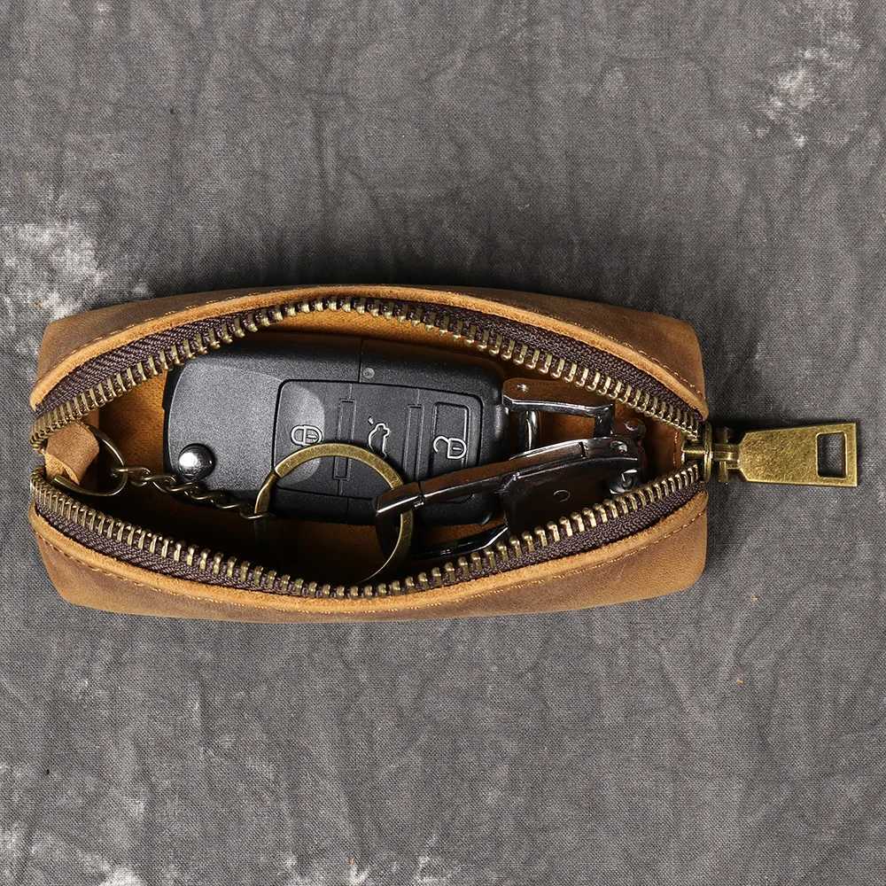 LUOKIR New Mens Genuine Leather Coin Purse Womens Crazy Horse Leather Key Pouch Multifunctional Cowhide Clutch Storage Bag Z251023