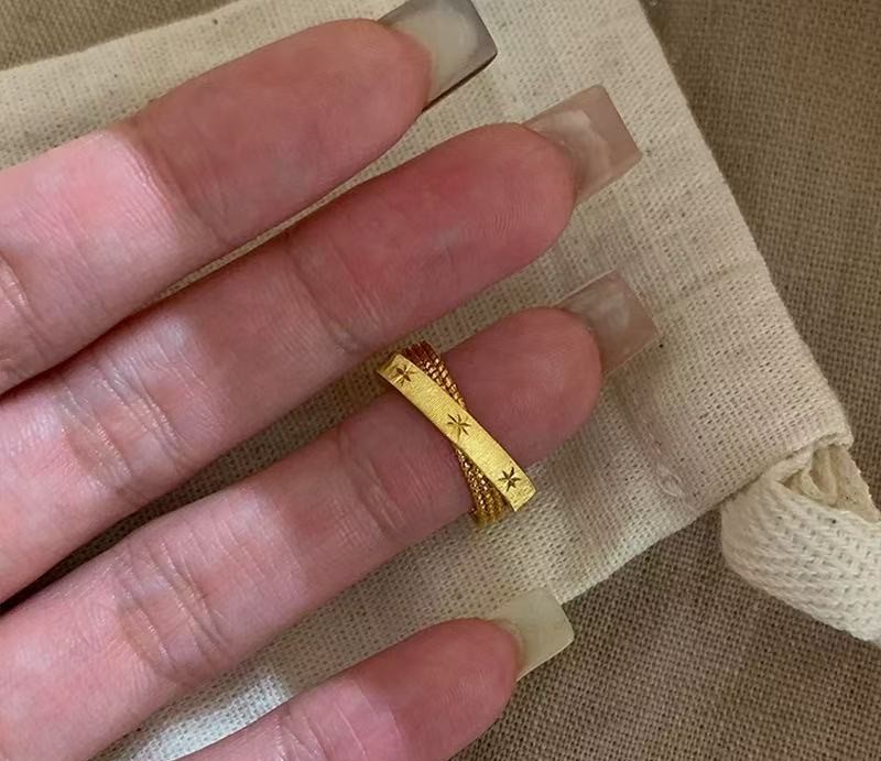 TaiYang New Mercury Double Ring, Sparkling Celestial Wish Jewelry, Gold Plated Copper & Zirconia Minimalist Stacking Gift