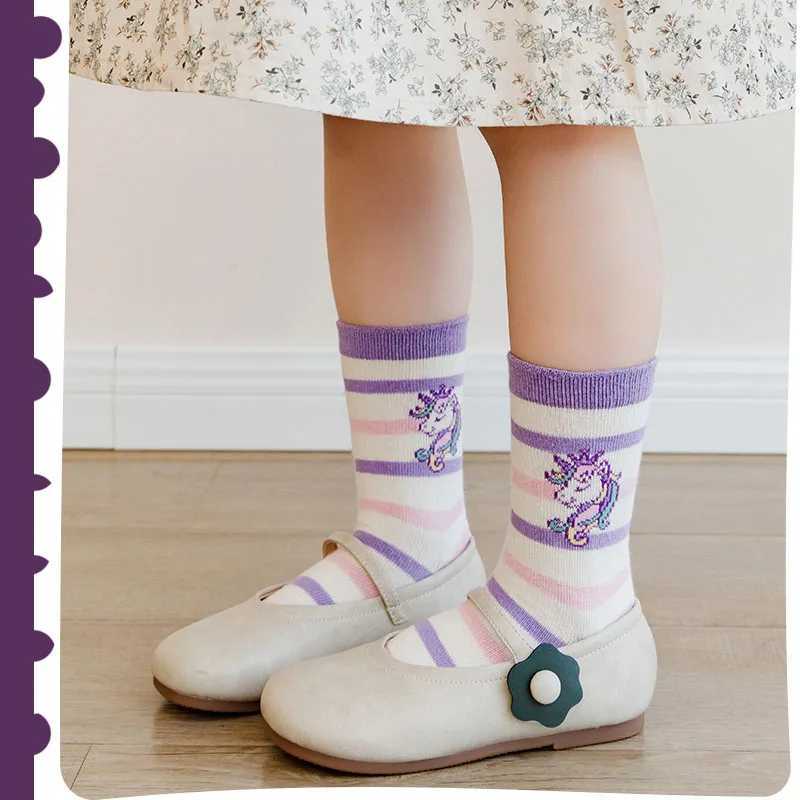 CHIldrens SOCKS Spring Cotton SOCKS Girls Calf SOCKS Purple cartoon SOCKS Kids Trendy Pattern SOCKS 5 Pairs J251024
