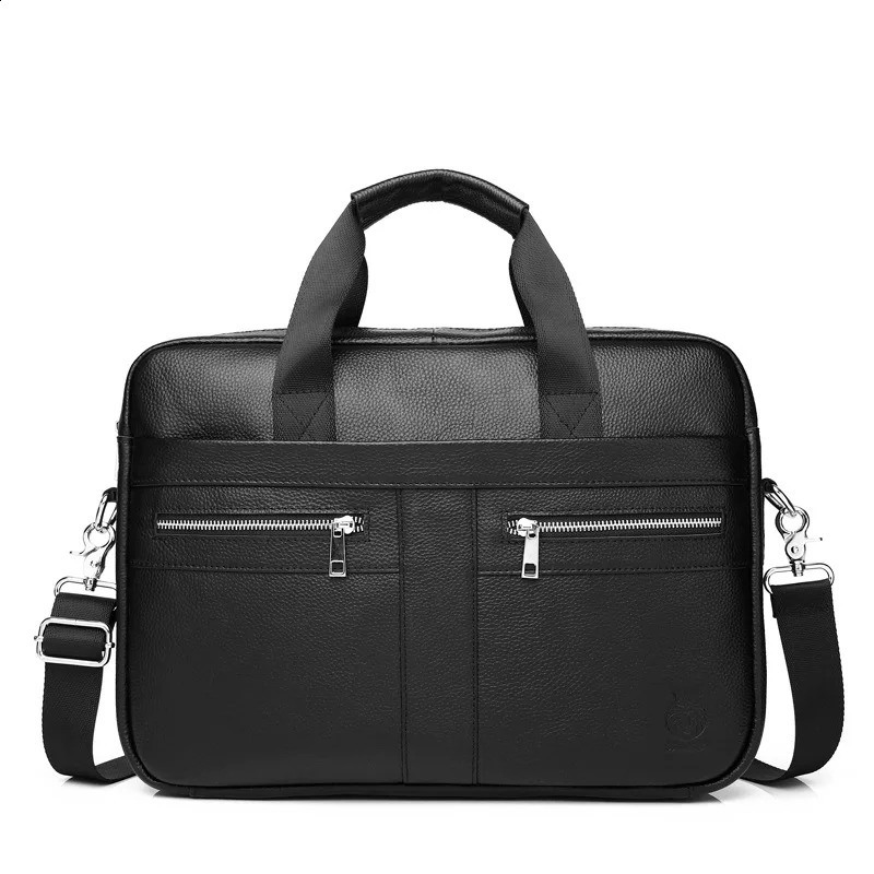 Genuine leather Mens Briefcase document bag high quality cowhide men business crossbody 16inch shoulder computer 251018