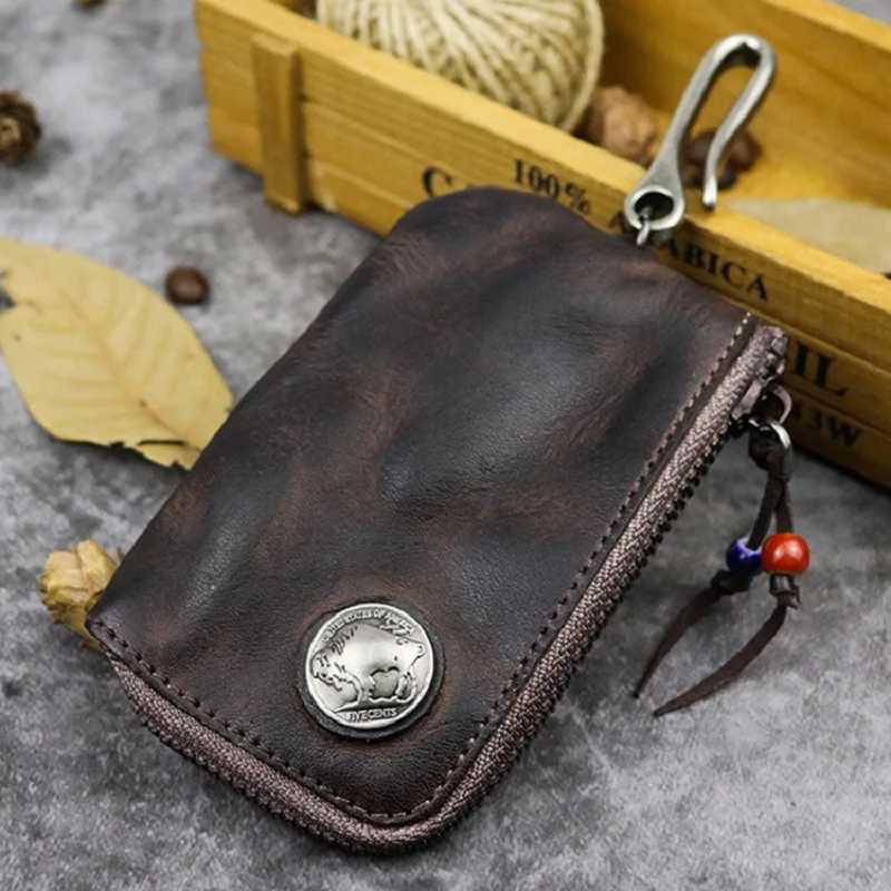Natural Leather Key Wallet for Men Short Zipper Car Key Holder Real Leather Coin Purse Card Case Bag Keys Organizer Housekeeper Z251023