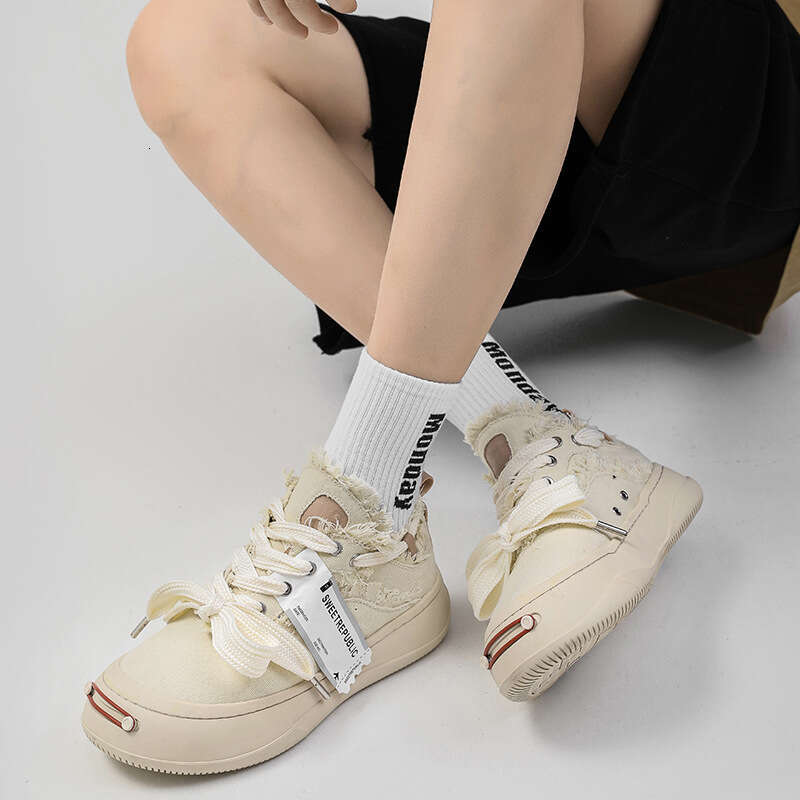 2025 New Tan Jianci Style Canvas Shoes for Women Thick Sole Versatile Ins Student Internet Celebrity Open Smile Sneakers
