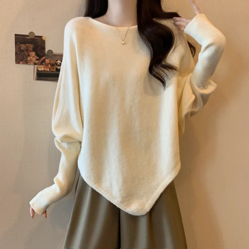 Knitted Sweater Women Solid Color Pullover Long Sleeve Irregular Bat Sleeve Cape Top 251020