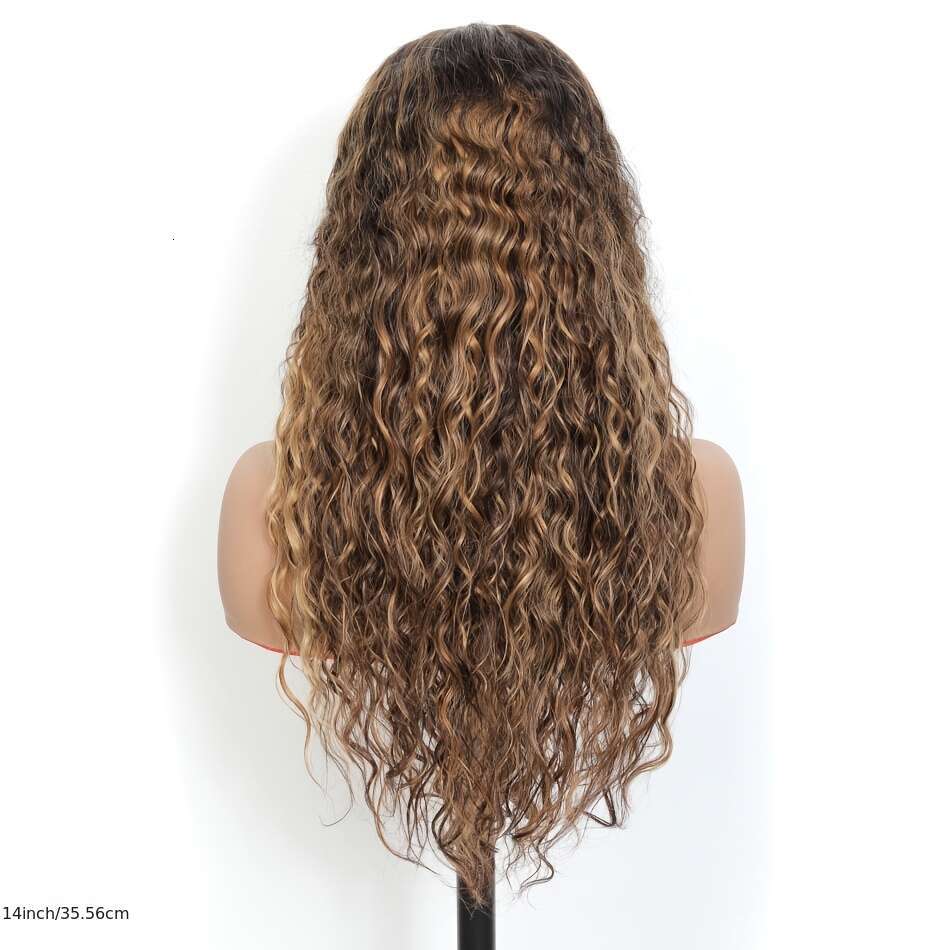 Highlight Water Wave Front Human Hair 13X4 Transparent Frontal Wig for Women Deep Curly Ombre Honey Blonde 4/27 Lace Wigs